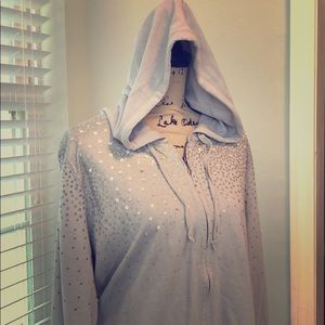 Grey zip up hoodie with silver sequin detail